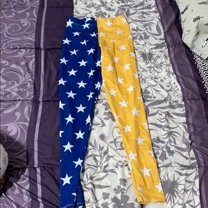 Tailgate leggings stars half blue half yellow
